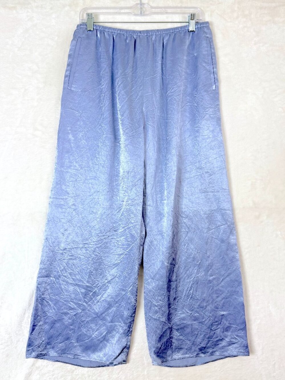 J Crew Cosmo Crinkle Satin Pull On Wide Leg Pants Womens M Blue Lightweight Flow